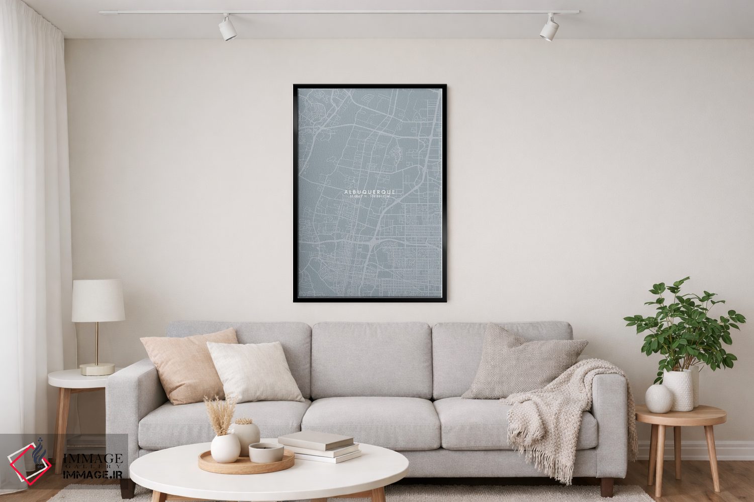 تابلو دکوراتیو New Mexico, City Map Grey Blue Style,نقشه شهر آلبوکرکی… اثر وال دکور ادیکت - D4B
