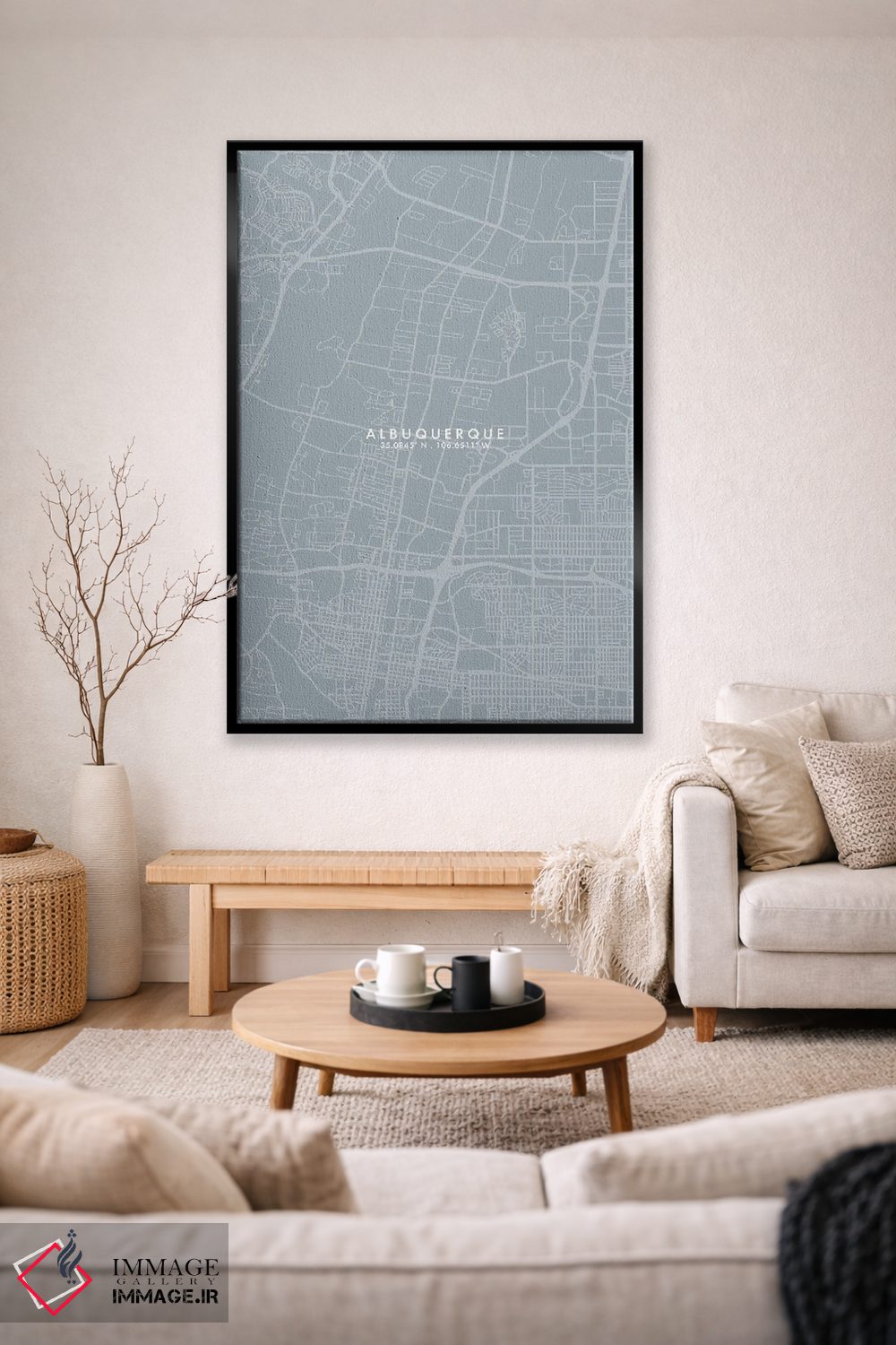 تابلو دکوراتیو New Mexico, City Map Grey Blue Style,نقشه شهر آلبوکرکی… اثر وال دکور ادیکت - D3B