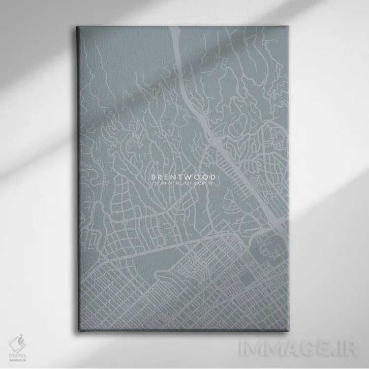 تابلو دکوراتیو California City Map Grey Blue Style,نقشه شهر برنتوود، کا… اثر وال دکور ادیکت - نمای روبهرو روی دیوار