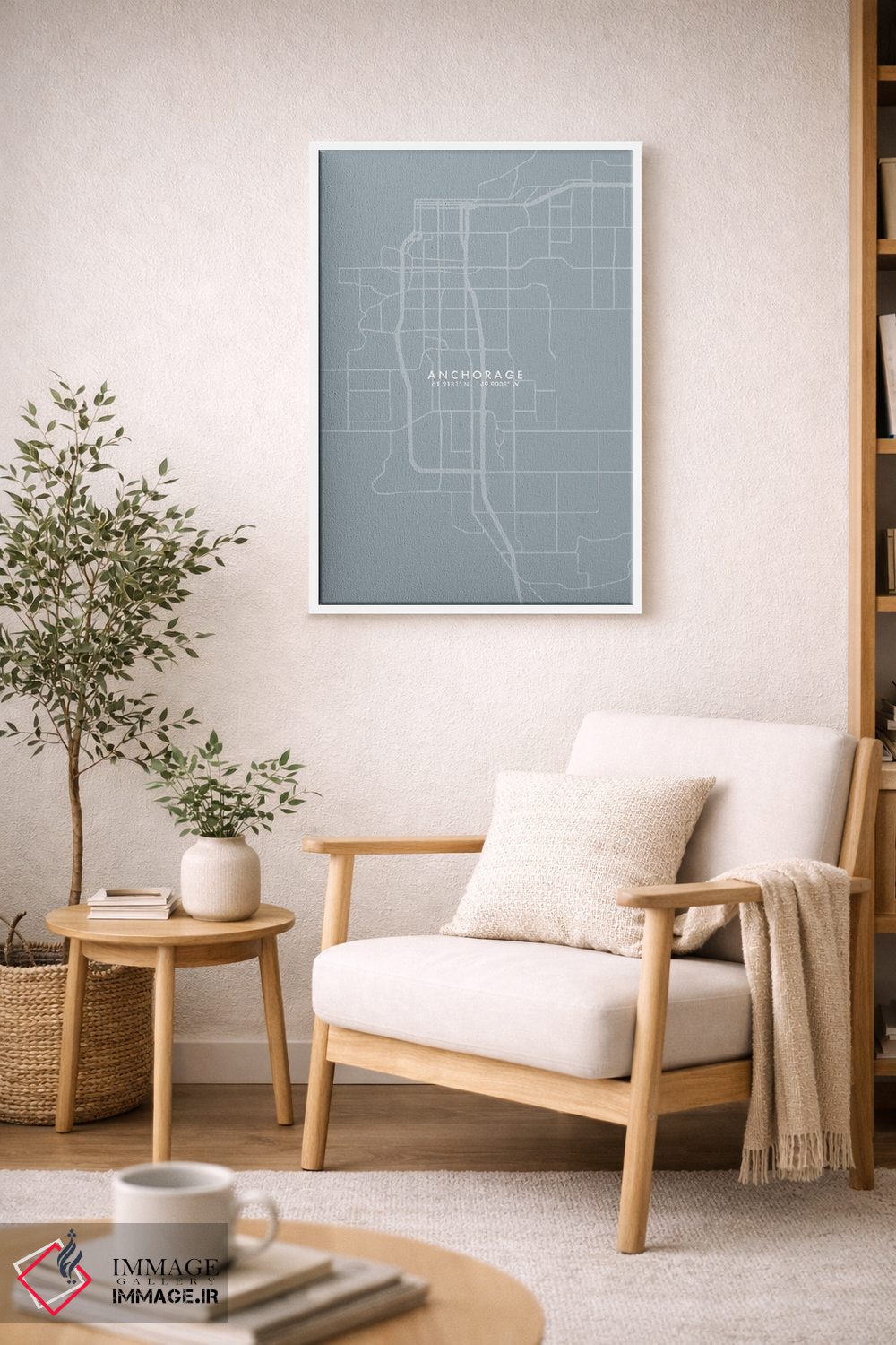 تابلو دکوراتیو نقشه شهر انکوریج به سبک خاکستری-آبی اثر وال دکور ادیکت - D5W