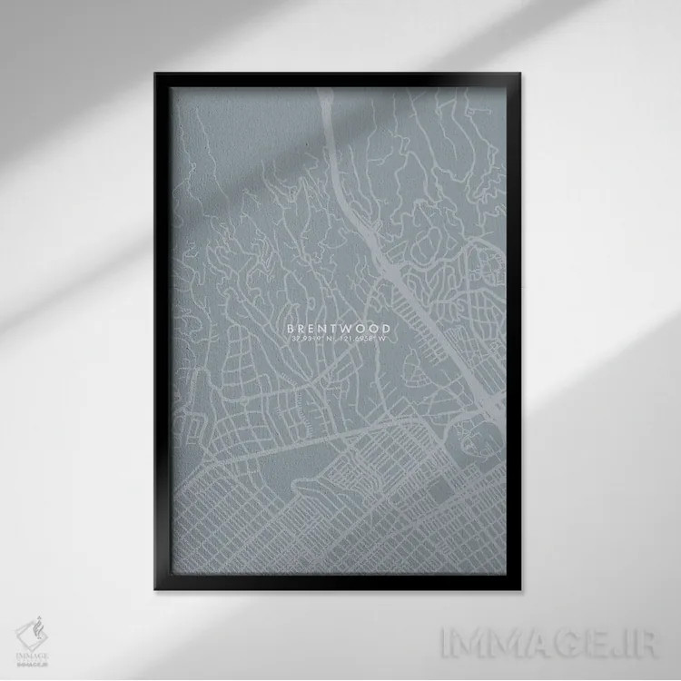 تابلو دکوراتیو California City Map Grey Blue Style,نقشه شهر برنتوود، کا… اثر وال دکور ادیکت - نمای قابدار مشکی