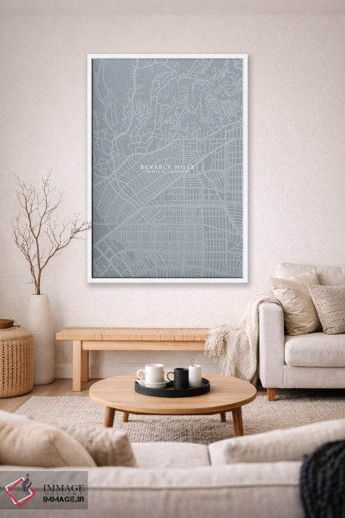 تابلو دکوراتیو California City Map Grey Blue Style,نقشه شهر بورلی هیلز… اثر وال دکور ادیکت - D1W