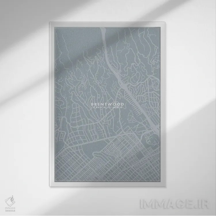 تابلو دکوراتیو California City Map Grey Blue Style,نقشه شهر برنتوود، کا… اثر وال دکور ادیکت - نمای قابدار سفید