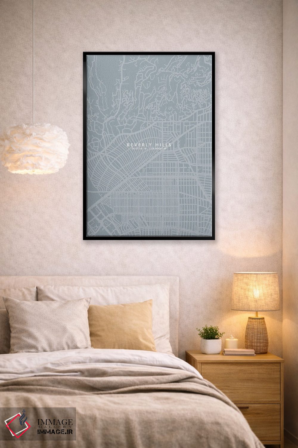 تابلو دکوراتیو California City Map Grey Blue Style,نقشه شهر بورلی هیلز… اثر وال دکور ادیکت - D2B