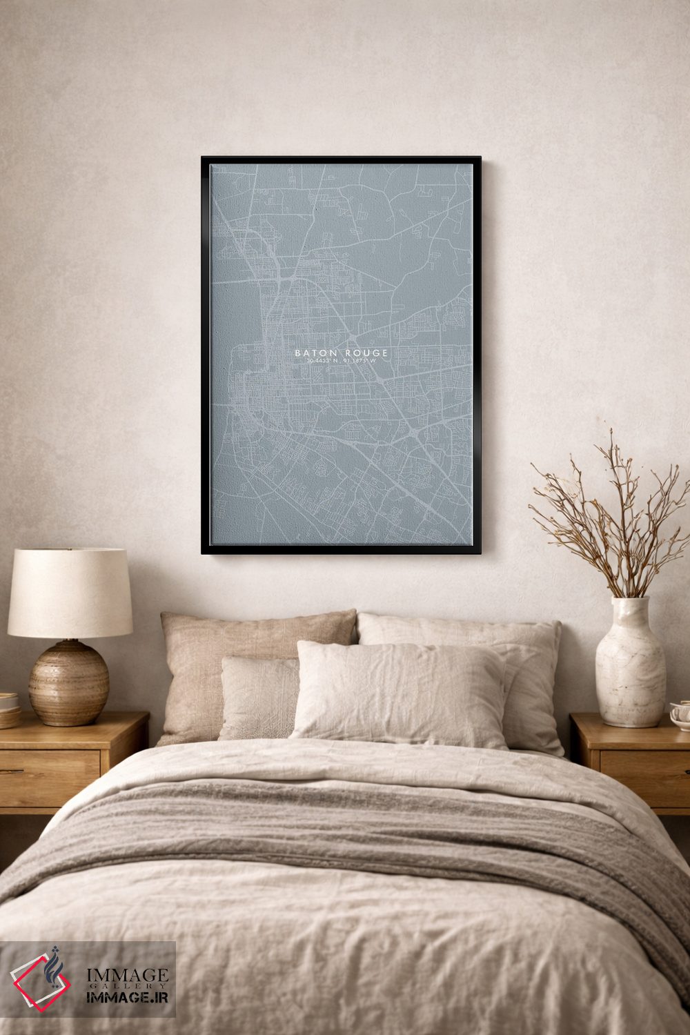 تابلو دکوراتیو Louisiana City Map Grey Blue Style,نقشه شهر بتن روژ، لوئ… اثر وال دکور ادیکت - D2B