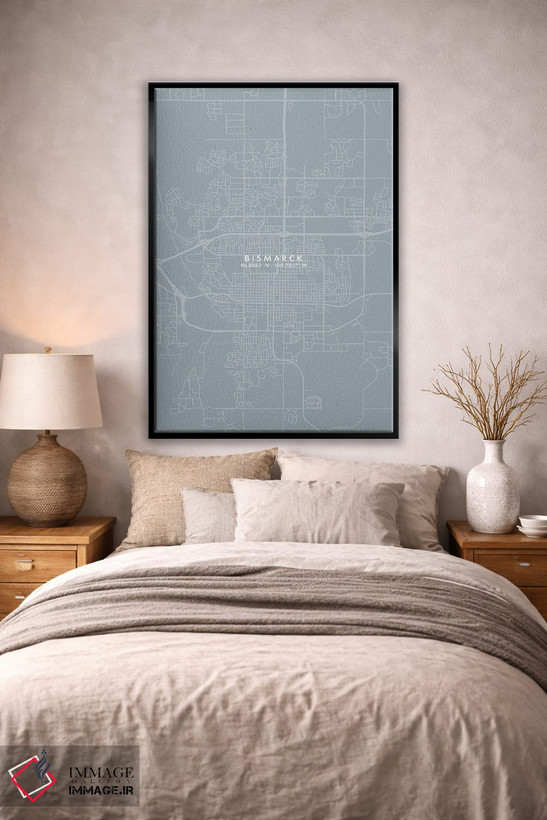 تابلو دکوراتیو North Dakota City Map Grey Blue Style,نقشه شهر بیزمارک… اثر وال دکور ادیکت - D2B