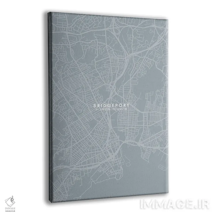 تابلو دکوراتیو Connecticut City Map Grey Blue Style,نقشه شهر بریجپورت… اثر وال دکور ادیکت - نمای پرسپکتیو محصول