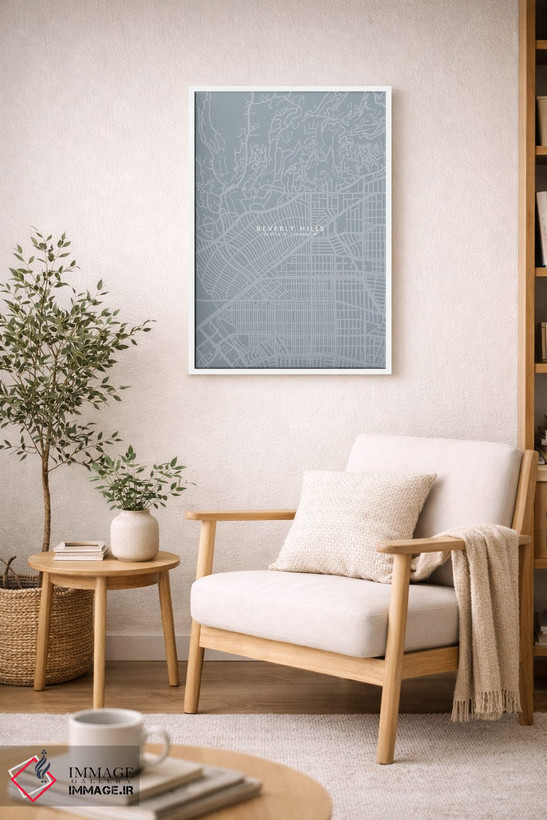 تابلو دکوراتیو California City Map Grey Blue Style,نقشه شهر بورلی هیلز… اثر وال دکور ادیکت - D5W
