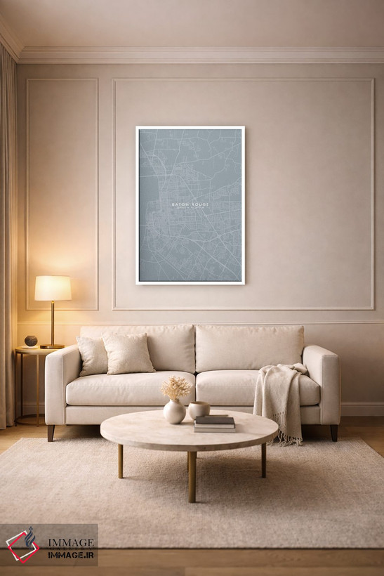 تابلو دکوراتیو Louisiana City Map Grey Blue Style,نقشه شهر بتن روژ، لوئ… اثر وال دکور ادیکت - D3W