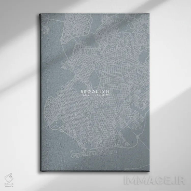 تابلو دکوراتیو New York City Map Grey Blue Style,نقشه منطقه بروکلین، نی… اثر وال دکور ادیکت - نمای روبهرو روی دیوار