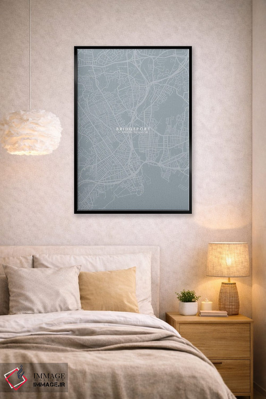 تابلو دکوراتیو Connecticut City Map Grey Blue Style,نقشه شهر بریجپورت… اثر وال دکور ادیکت - D2B