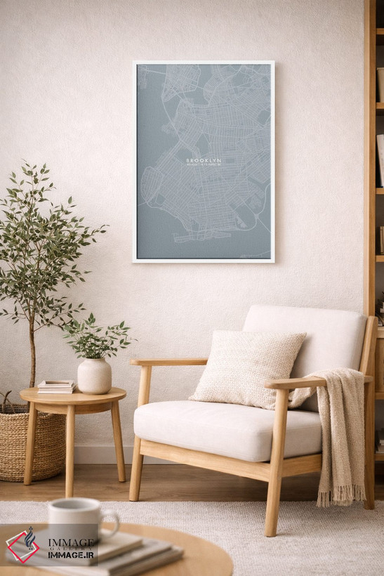 تابلو دکوراتیو New York City Map Grey Blue Style,نقشه منطقه بروکلین، نی… اثر وال دکور ادیکت - D5W