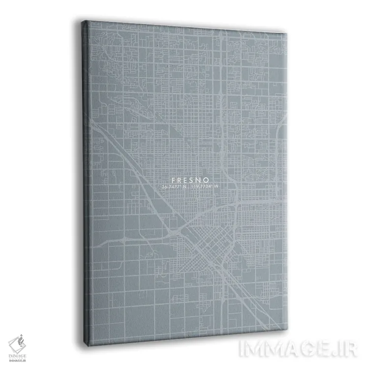 تابلو دکوراتیو California, City Map Grey Blue Style,نقشه شهر فرزنو، کال… اثر وال دکور ادیکت - نمای پرسپکتیو محصول
