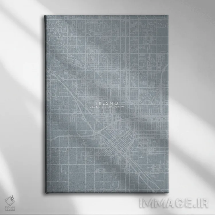 تابلو دکوراتیو California, City Map Grey Blue Style,نقشه شهر فرزنو، کال… اثر وال دکور ادیکت - نمای روبهرو روی دیوار