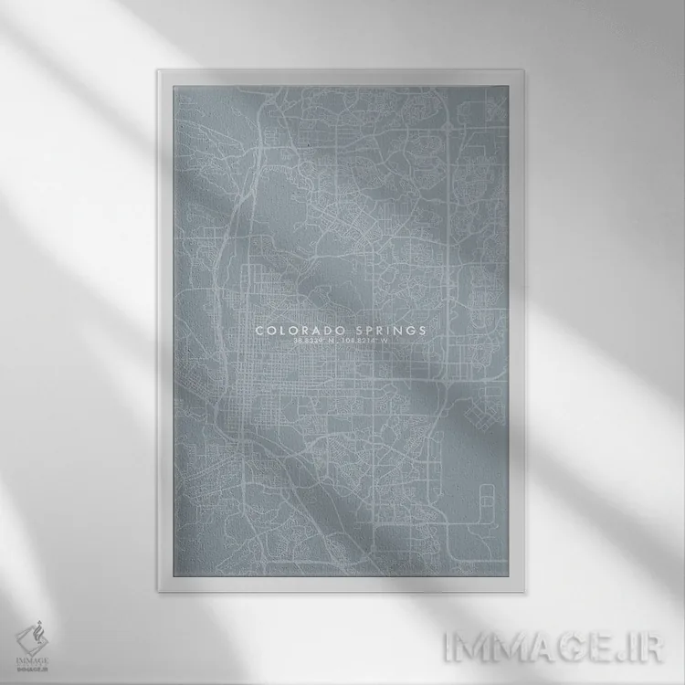 تابلو دکوراتیو نقشه شهر کلرادو اسپرینگز به سبک خاکستری-آبی اثر وال دکور ادیکت - نمای قابدار سفید