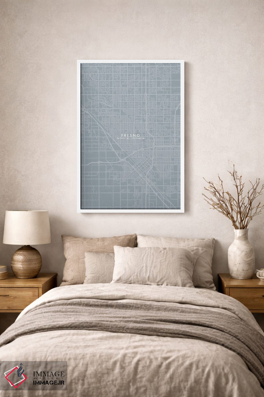تابلو دکوراتیو California, City Map Grey Blue Style,نقشه شهر فرزنو، کال… اثر وال دکور ادیکت - D2W