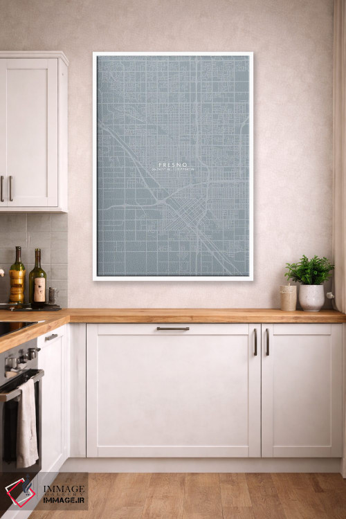 تابلو دکوراتیو California, City Map Grey Blue Style,نقشه شهر فرزنو، کال… اثر وال دکور ادیکت - D4W