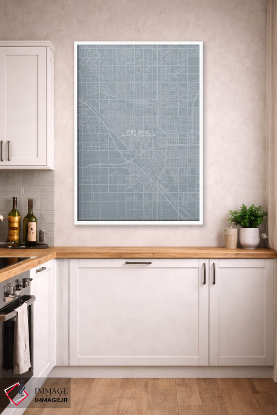 تابلو دکوراتیو California, City Map Grey Blue Style,نقشه شهر فرزنو، کال… اثر وال دکور ادیکت - D4W