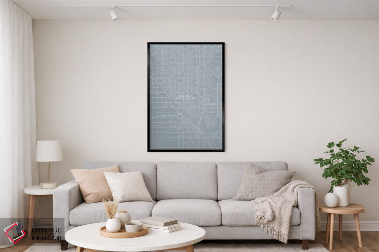 تابلو دکوراتیو California, City Map Grey Blue Style,نقشه شهر فرزنو، کال… اثر وال دکور ادیکت - D5B