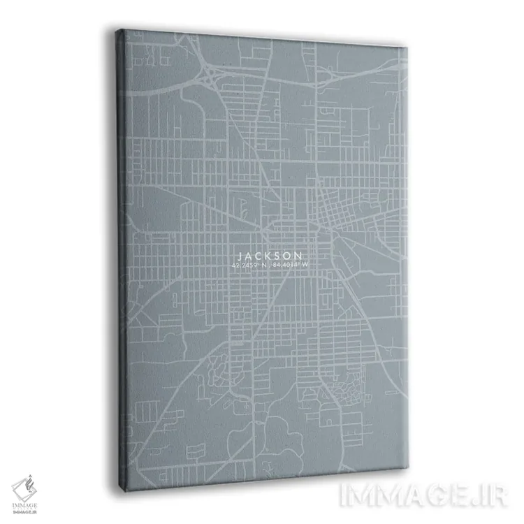 تابلو دکوراتیو نقشه شهر جکسون، میشیگان به سبک خاکستری و آبی اثر وال دکور ادیکت - نمای پرسپکتیو محصول