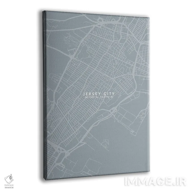 تابلو دکوراتیو New Jersey, City Map Grey Blue Style,نقشه شهر جرزی سیتی… اثر وال دکور ادیکت - نمای پرسپکتیو محصول