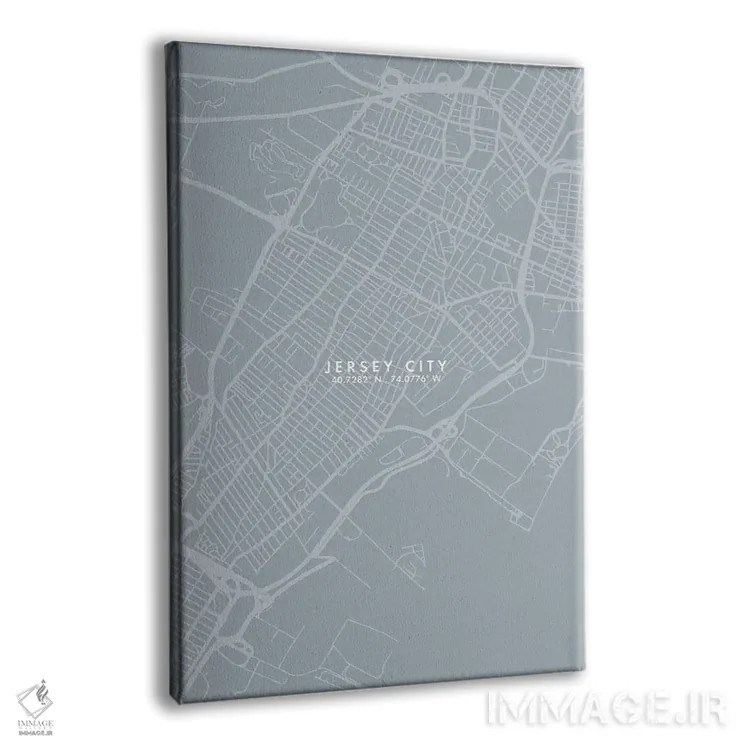 تابلو دکوراتیو New Jersey, City Map Grey Blue Style,نقشه شهر جرزی سیتی… اثر وال دکور ادیکت - نمای پرسپکتیو محصول
