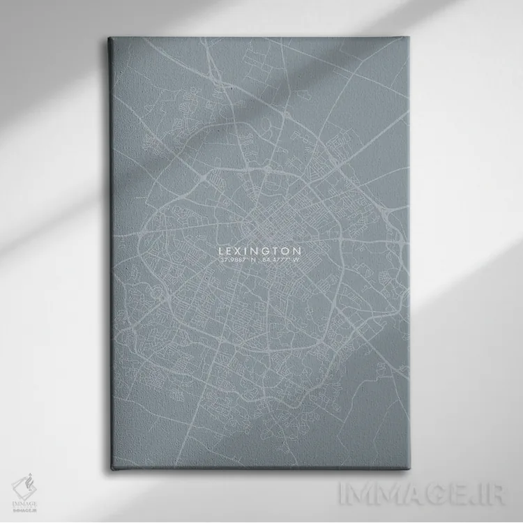 تابلو دکوراتیو Kentucky City Map Grey Blue Style,نقشه شهر لکسینگتون، کن… اثر وال دکور ادیکت - نمای روبهرو روی دیوار