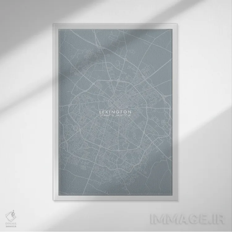 تابلو دکوراتیو Kentucky City Map Grey Blue Style,نقشه شهر لکسینگتون، کن… اثر وال دکور ادیکت - نمای قابدار سفید