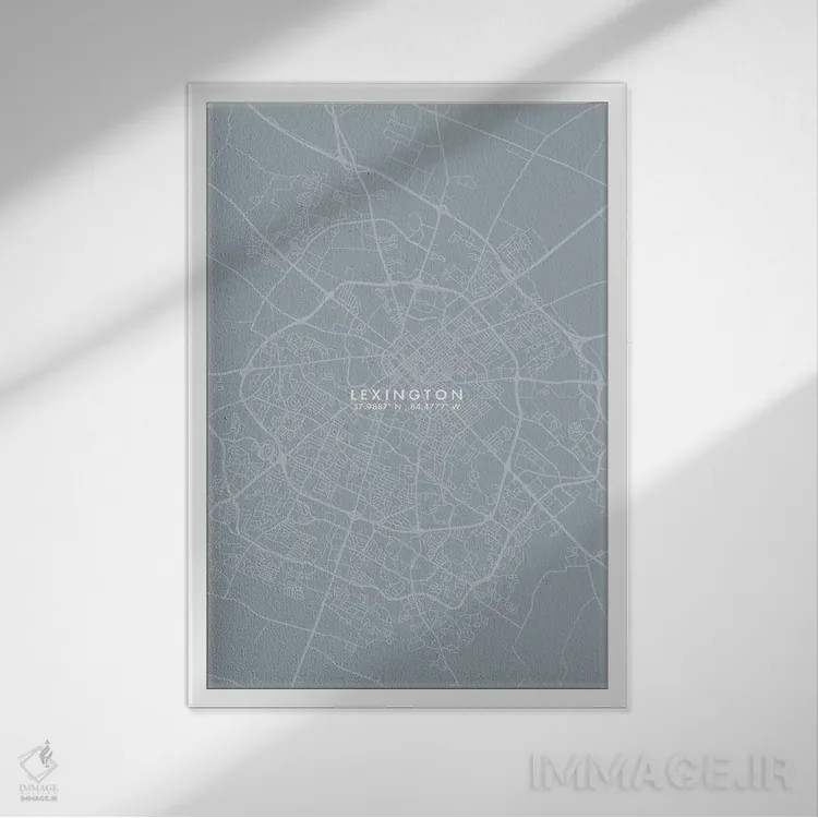 تابلو دکوراتیو Kentucky City Map Grey Blue Style,نقشه شهر لکسینگتون، کن… اثر وال دکور ادیکت - نمای قابدار سفید