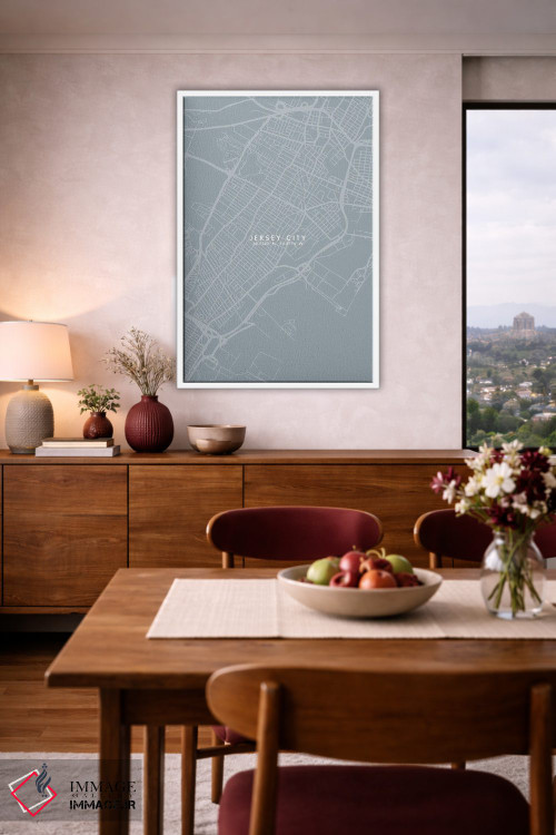 تابلو دکوراتیو New Jersey, City Map Grey Blue Style,نقشه شهر جرزی سیتی… اثر وال دکور ادیکت - D4W