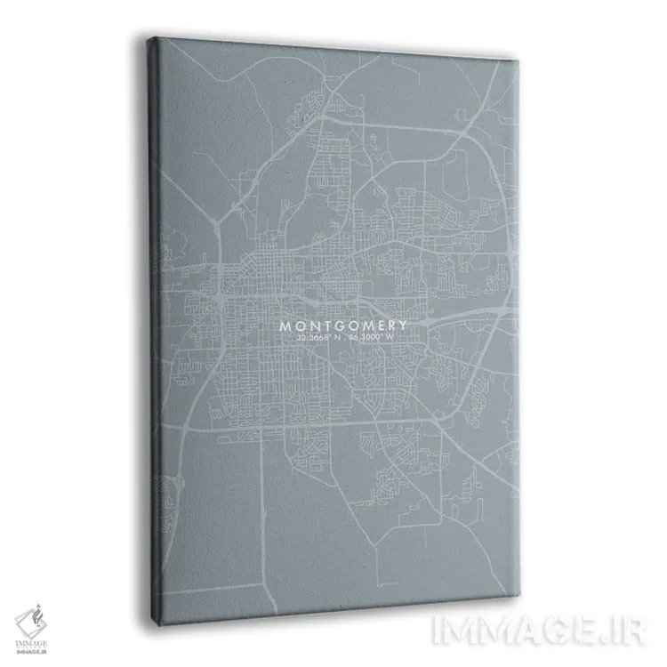 تابلو دکوراتیو Alabama City Map Grey Blue Style,نقشه شهر مونتگومری، آلا… اثر وال دکور ادیکت - نمای پرسپکتیو محصول