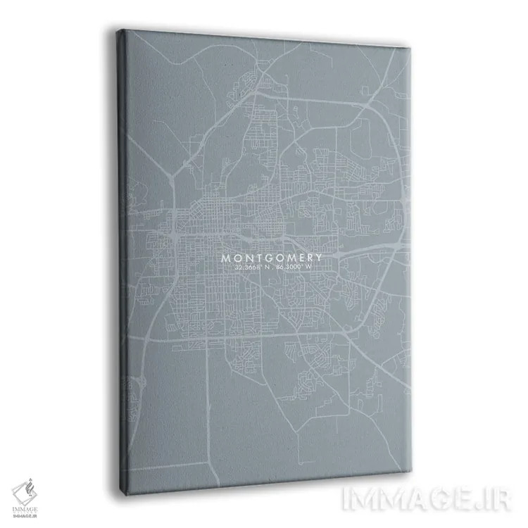 تابلو دکوراتیو Alabama City Map Grey Blue Style,نقشه شهر مونتگومری، آلا… اثر وال دکور ادیکت - نمای پرسپکتیو محصول