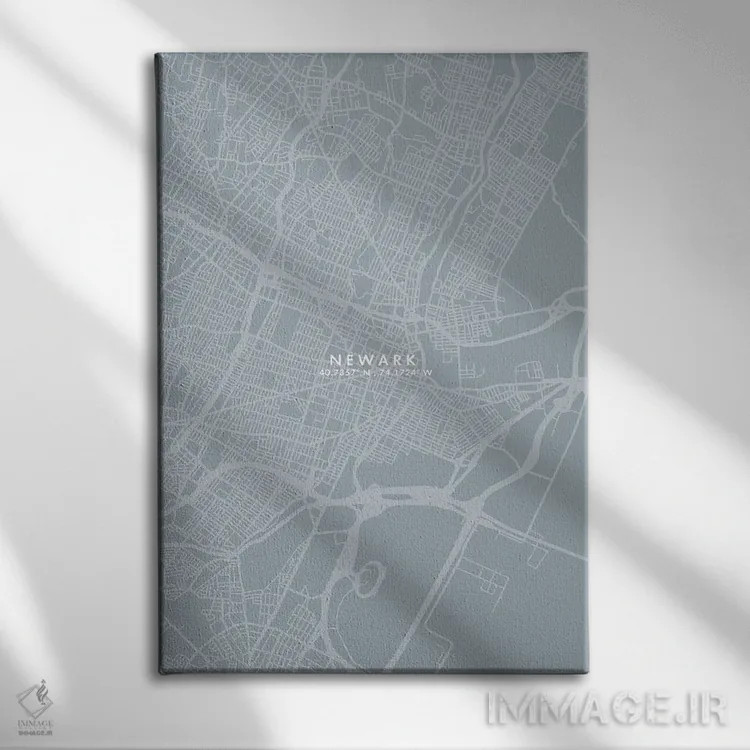 تابلو دکوراتیو New Jersey City Map Grey Blue Style,نقشه شهر نیوآرک، نیو… اثر وال دکور ادیکت - نمای روبهرو روی دیوار
