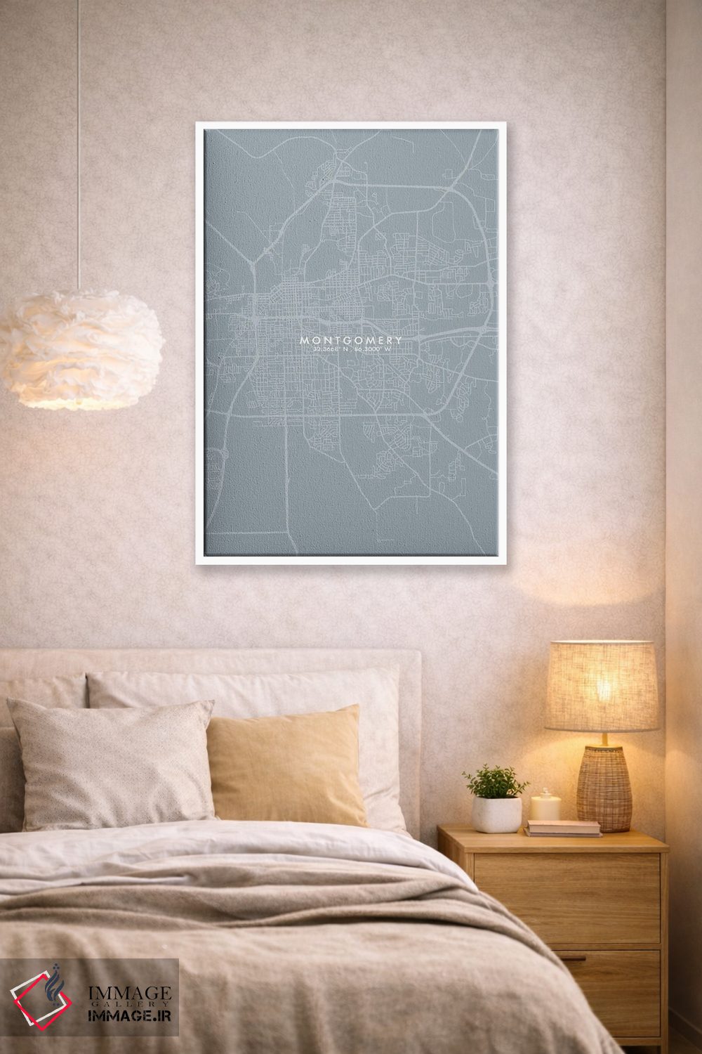 تابلو دکوراتیو Alabama City Map Grey Blue Style,نقشه شهر مونتگومری، آلا… اثر وال دکور ادیکت - D1W