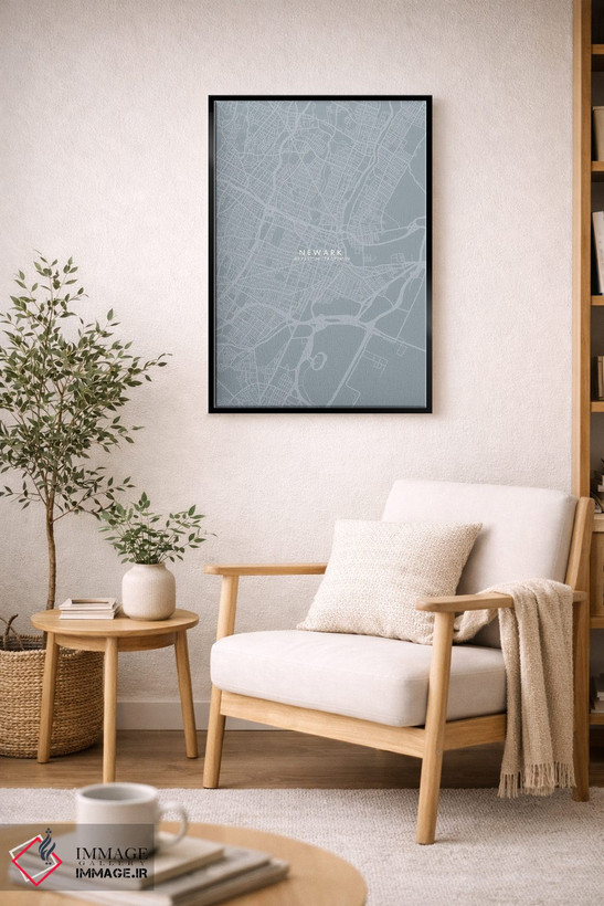 تابلو دکوراتیو New Jersey City Map Grey Blue Style,نقشه شهر نیوآرک، نیو… اثر وال دکور ادیکت - D2B