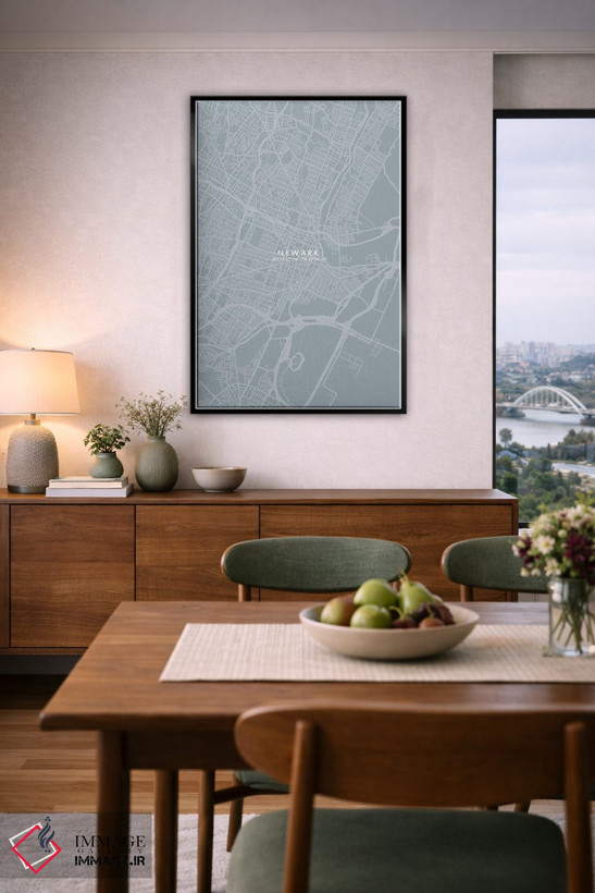 تابلو دکوراتیو New Jersey City Map Grey Blue Style,نقشه شهر نیوآرک، نیو… اثر وال دکور ادیکت - D6B