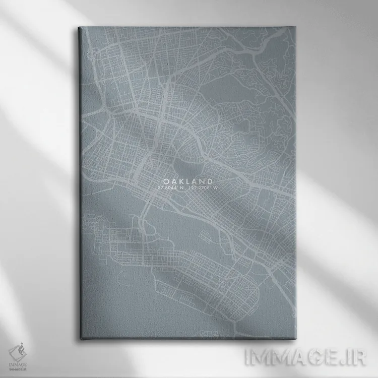 تابلو دکوراتیو California City Map Grey Blue Style,نقشه شهر اوکلند، کال… اثر وال دکور ادیکت - نمای روبهرو روی دیوار