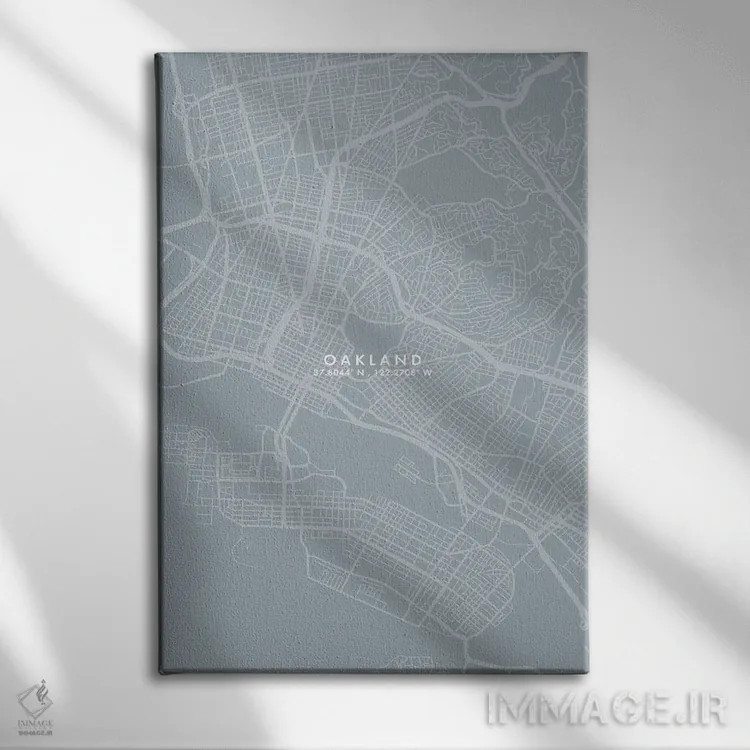 تابلو دکوراتیو California City Map Grey Blue Style,نقشه شهر اوکلند، کال… اثر وال دکور ادیکت - نمای روبهرو روی دیوار