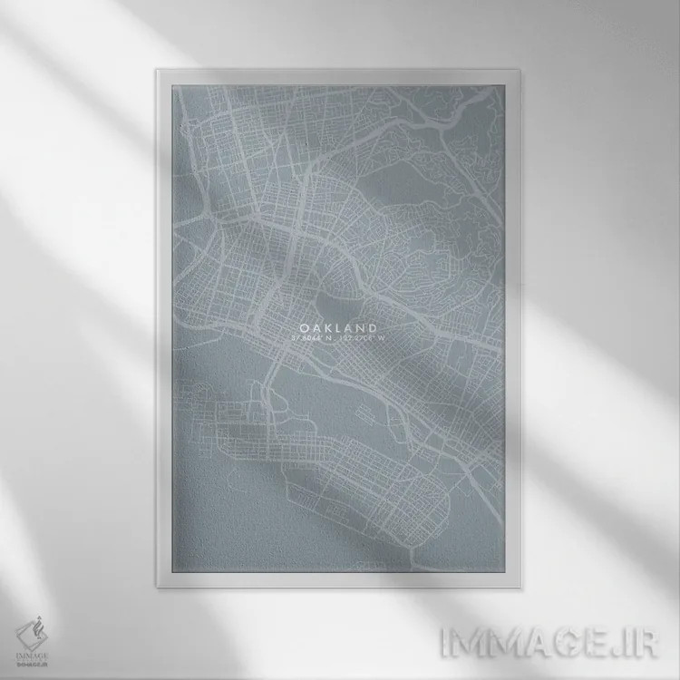 تابلو دکوراتیو California City Map Grey Blue Style,نقشه شهر اوکلند، کال… اثر وال دکور ادیکت - نمای قابدار سفید