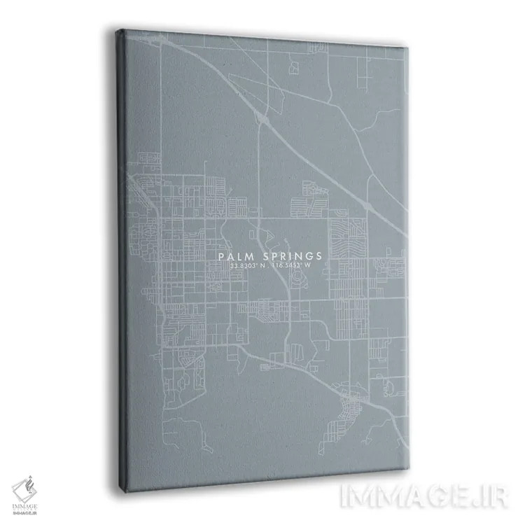 تابلو دکوراتیو California City Map Grey Blue Style,نقشه شهر پالم اسپرین… اثر وال دکور ادیکت - نمای پرسپکتیو محصول