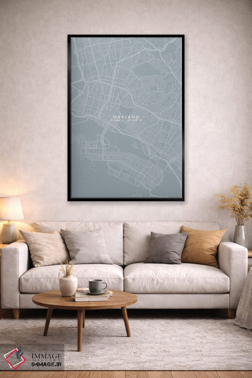 تابلو دکوراتیو California City Map Grey Blue Style,نقشه شهر اوکلند، کال… اثر وال دکور ادیکت - D3B