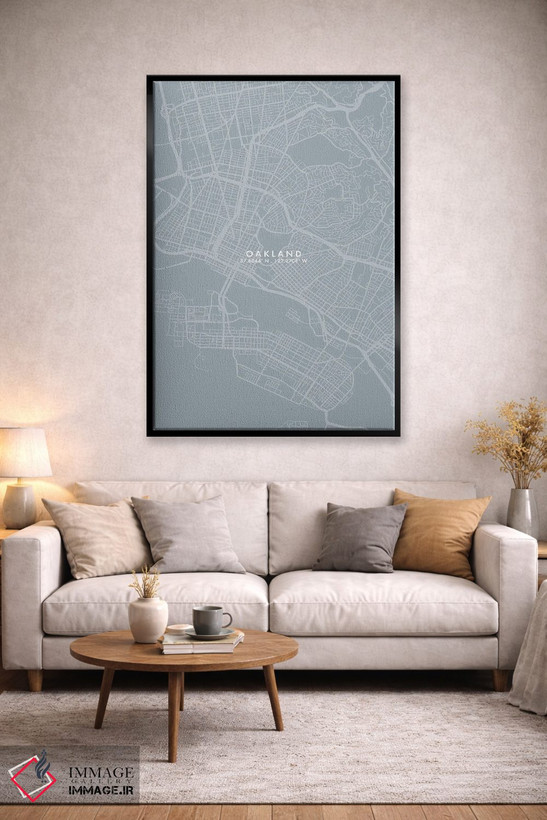 تابلو دکوراتیو California City Map Grey Blue Style,نقشه شهر اوکلند، کال… اثر وال دکور ادیکت - D3B