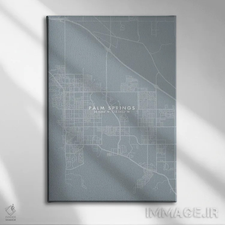 تابلو دکوراتیو California City Map Grey Blue Style,نقشه شهر پالم اسپرین… اثر وال دکور ادیکت - نمای روبهرو روی دیوار