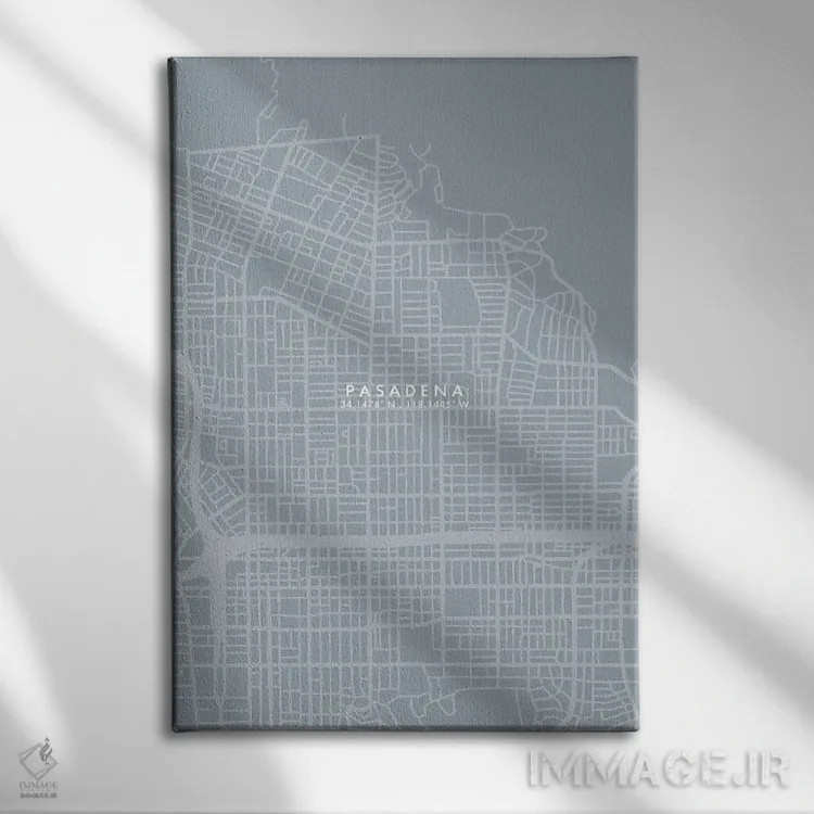 تابلو دکوراتیو California City Map Grey Blue Style,نقشه شهر پاسادنا، کا… اثر وال دکور ادیکت - نمای روبهرو روی دیوار