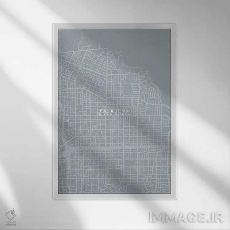 تابلو دکوراتیو California City Map Grey Blue Style,نقشه شهر پاسادنا، کا… اثر وال دکور ادیکت - نمای قابدار سفید