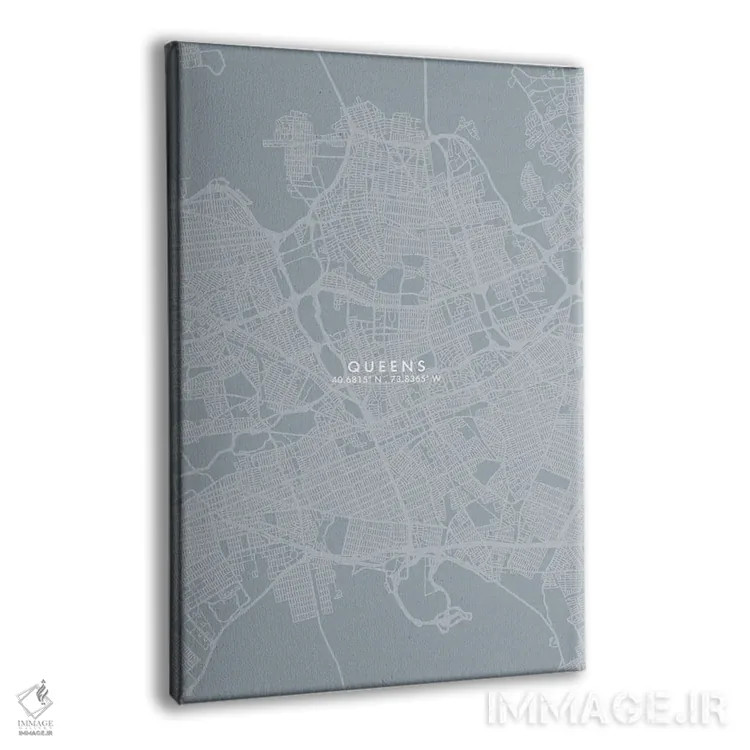 تابلو دکوراتیو New York City Map Grey Blue Style,نقشه منطقه کویینز، نیو… اثر وال دکور ادیکت - نمای پرسپکتیو محصول