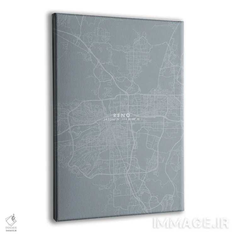 تابلو دکوراتیو Nevada City Map Grey Blue Style,نقشه شهر رینو، نوادا به… اثر وال دکور ادیکت - نمای پرسپکتیو محصول
