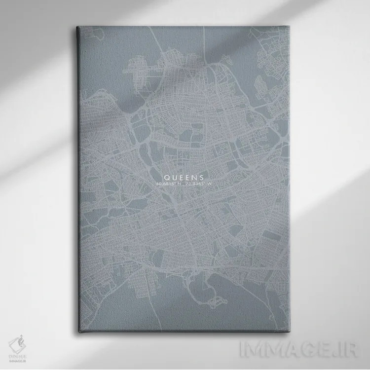 تابلو دکوراتیو New York City Map Grey Blue Style,نقشه منطقه کویینز، نیو… اثر وال دکور ادیکت - نمای روبهرو روی دیوار