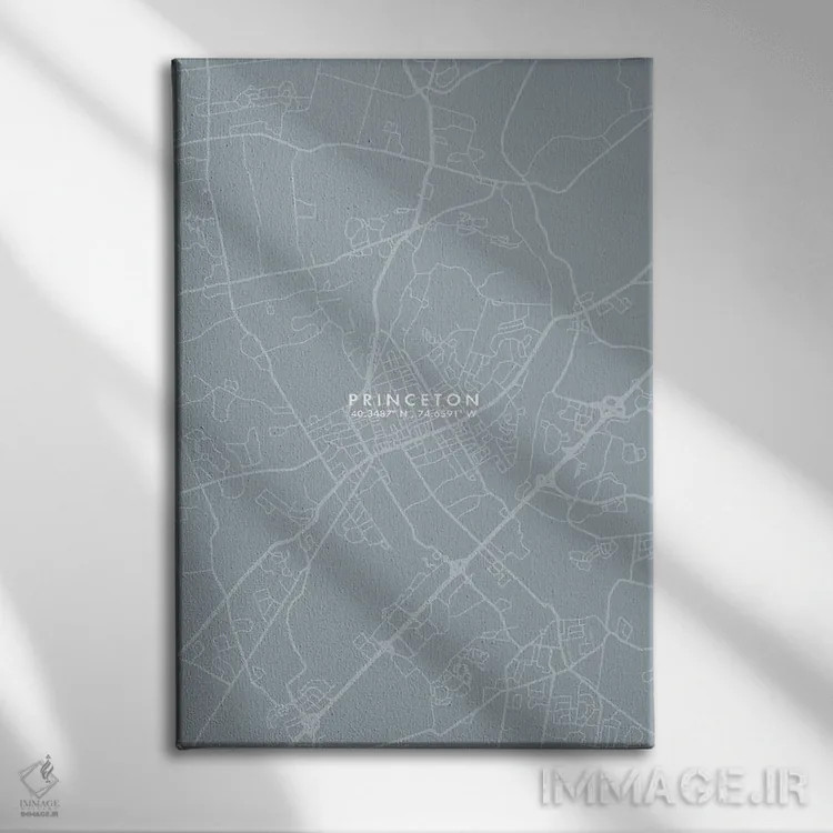 تابلو دکوراتیو New Jersey City Map Grey Blue Style,نقشه شهر پرینستون، ن… اثر وال دکور ادیکت - نمای روبهرو روی دیوار