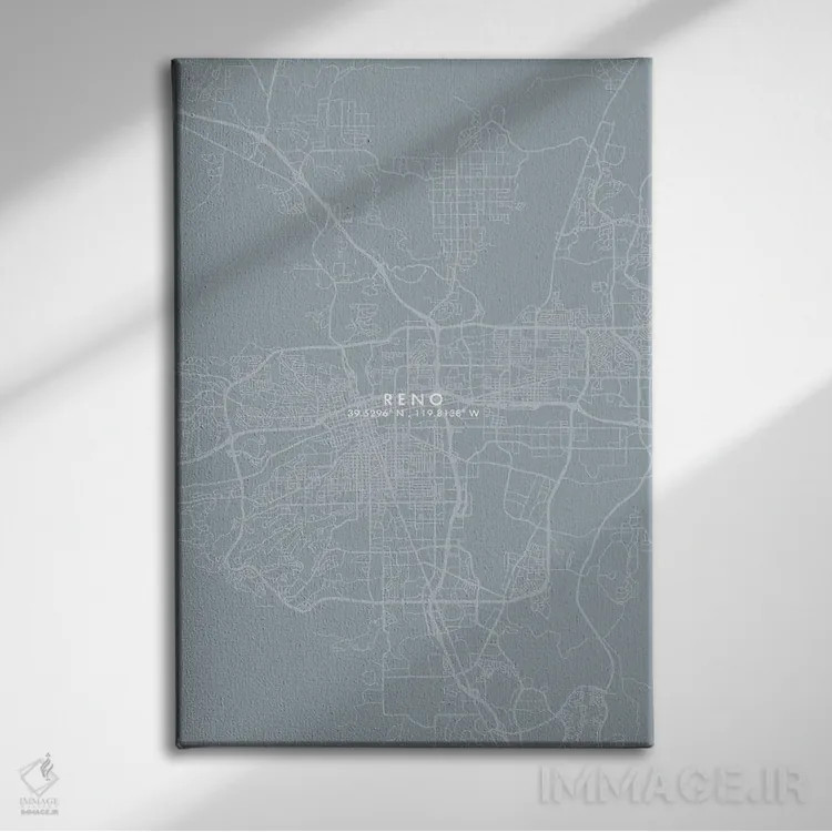 تابلو دکوراتیو Nevada City Map Grey Blue Style,نقشه شهر رینو، نوادا به… اثر وال دکور ادیکت - نمای روبهرو روی دیوار